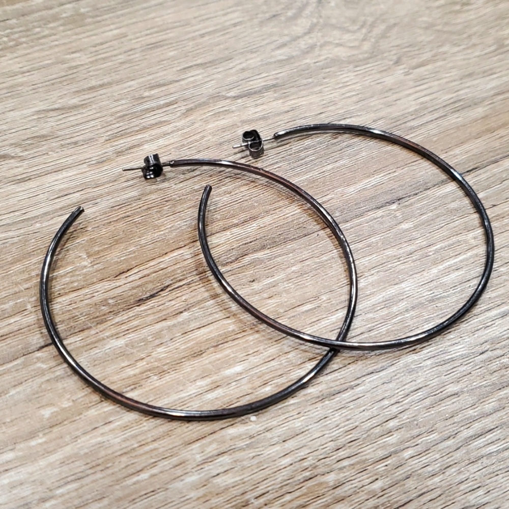 Gun metal hoop earring